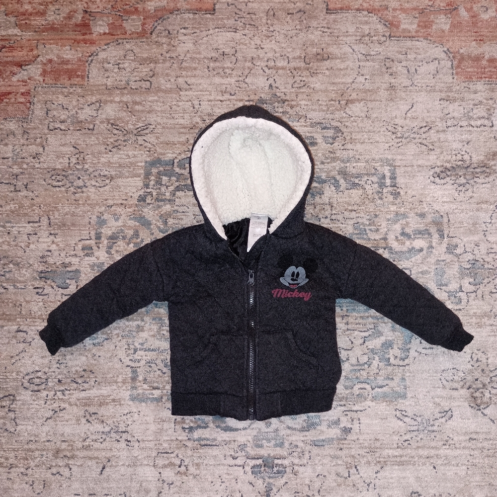 Disney Junior Mickey Mouse Quilted Sherpa Heather Gray Zip up Jacket Siz…